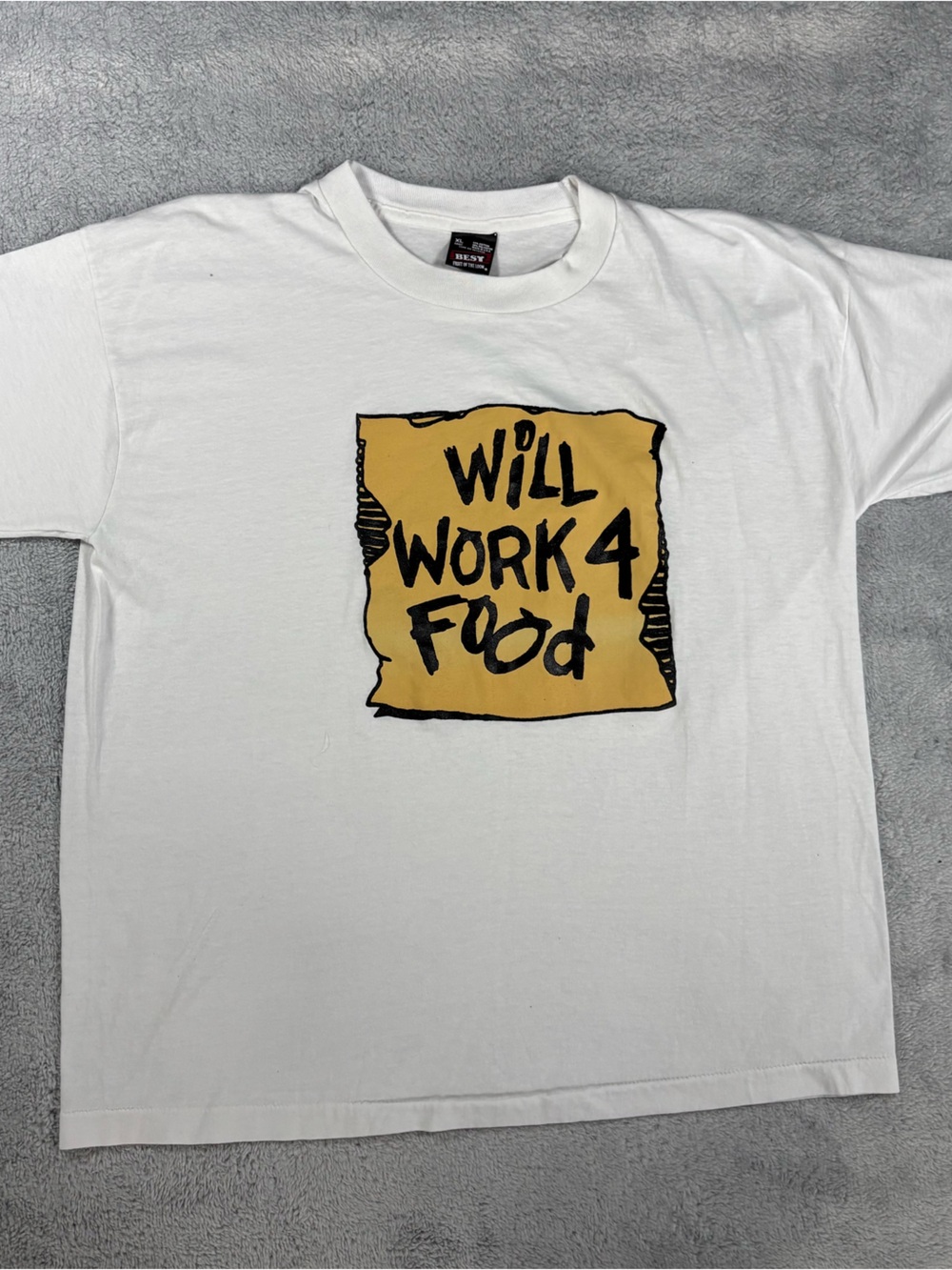 Fruit of the Loom BEST Will Work 4 Food white single stitch t-shirt